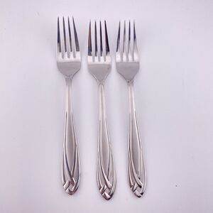 3-Hampton Silversmiths LACE FROSTED Stainless SALAD FORKS 7"